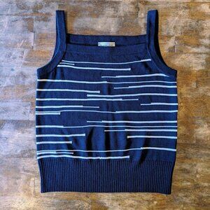 ST. JOHN SPORT Wool Blend Knit Tank Top Navy Blue White Stripe Sleeveless EUC